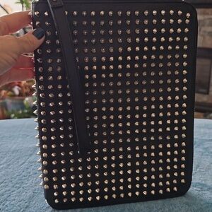 Authentic Christian Louboutin Black Studded Leather iPad Case / Clutch - LK